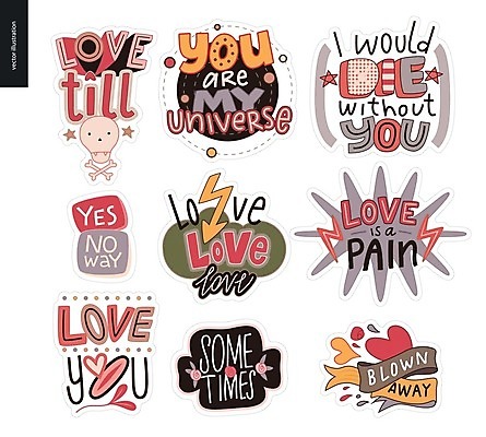 EPS 해외이미지 감정 화살표 별 리본 스티커 일러스트 해골 사랑 타이포그라피 글자캘리그라피 사람없음 단어 세트 우주 고통 하트 번개 해외202004 해외202105 아기자기 해외일러스트 자연요소 모양 문자 컨셉 캘리그라피 날씨 뼈 파일형식 벡터