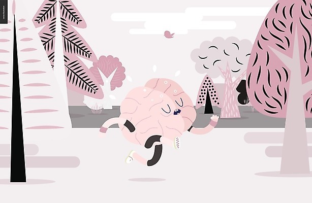 EPS 해외이미지 나무 캐릭터 한마리 분홍색 일러스트 조류 사람없음 달리기 운동 숲 뇌 땀 의학캐릭터 해외202004 해외202105 해외일러스트 일러캐릭터 식물 동물 1 컬러 모션 건강 파일형식 벡터