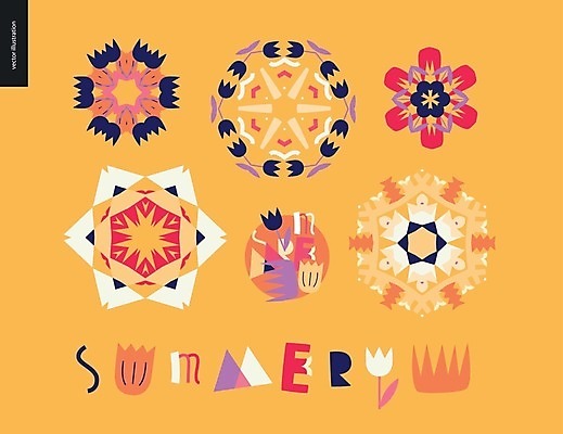 EPS 해외이미지 꽃 스티커 일러스트 추상 타이포그라피 글자캘리그라피 사람없음 단어 세트 주황색 만다라 해외202004 해외202105 아기자기 해외일러스트 식물 문자 컬러 컨셉 무늬 캘리그라피 파일형식 벡터