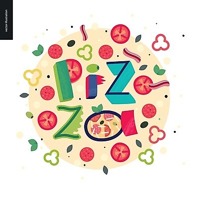 EPS 해외이미지 토마토 일러스트 파프리카 피자 타이포그라피 사람없음 올리브 후추 바질 페퍼로니 피자치즈 해외202004 해외202105 해외일러스트 문자 열매 채소 치즈 패스트푸드 서양음식 소시지 향신료 파일형식 벡터