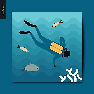 EPS 해외이미지 전신 남자 하늘색 일러스트 세마리 어류 한명 성인 바닷속 수영 산호 잠수부 스쿠버다이빙 심플 잠수복 산소통 스쿠버다이버 성인남자한명만 해외202004 해외202105 해외일러스트 1 옷 통 3 사람 파란색 수중 수중동물 수상스포츠 자포동물 전문직 남자한명만 성인남자만 파일형식 벡터