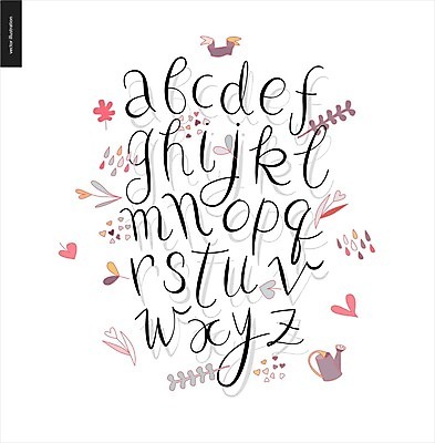 EPS 해외이미지 알파벳 영어 리본 잎 일러스트 타이포그라피 글자캘리그라피 사람없음 물뿌리개 레터링 해외202004 해외202105 해외일러스트 식물 문자 캘리그라피 파일형식 벡터