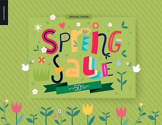 EPS 해외이미지 영어 꽃 잎 두마리 일러스트 타이포그라피 글자캘리그라피 사람없음 연두색 세일 봄 비둘기 반값 레터링 해외202004 해외202105 해외일러스트 식물 문자 계절 2 캘리그라피 조류 초록색 파일형식 벡터