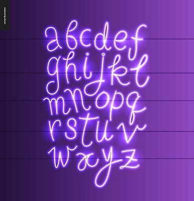 EPS 해외이미지 알파벳 영어 일러스트 타이포그라피 글자캘리그라피 사람없음 보라색 네온 레터링 해외202004 해외202105 해외일러스트 문자 컬러 캘리그라피 파일형식 벡터