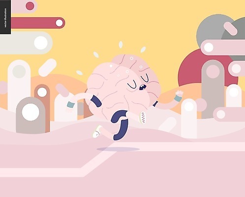 EPS 해외이미지 캐릭터 분홍색 일러스트 사람없음 달리기 노란색 뇌 땀 힘듦 의학캐릭터 해외202004 땀흘리기 해외202105 해외일러스트 일러캐릭터 컬러 컨셉 모션 파일형식 벡터