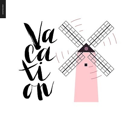 EPS 해외이미지 영어 일러스트 타이포그라피 글자캘리그라피 사람없음 건물 풍차집 레터링 해외202004 해외202105 해외일러스트 문자 건축물 캘리그라피 풍차 파일형식 벡터