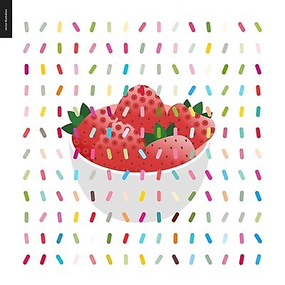 EPS 해외이미지 그릇 일러스트 딸기 사람없음 스프링클 해외202004 해외202105 해외일러스트 식기 과일 장식 파일형식 벡터