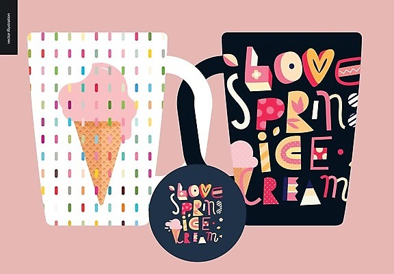EPS 해외이미지 영어 분홍색 일러스트 사랑 타이포그라피 글자캘리그라피 사람없음 봄 머그컵 하트 콘아이스크림 레터링 해외202004 해외202105 해외일러스트 모양 문자 계절 감정 컬러 캘리그라피 아이스크림 컵 파일형식 벡터