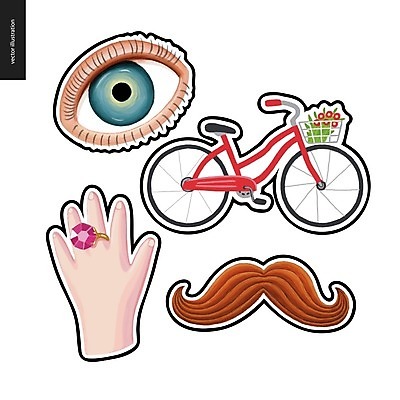 EPS 해외이미지 손 스티커 일러스트 신체부위 자전거 반지 콧수염 레터링 해외202004 해외202105 해외일러스트 장신구 수염 사람 바이크 파일형식 벡터