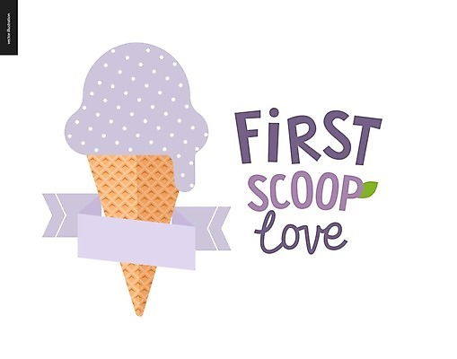 EPS 해외이미지 리본 일러스트 타이포그라피 사람없음 물방울무늬 연보라색 콘아이스크림 해외202004 해외202105 해외일러스트 문자 무늬 아이스크림 보라색 파일형식 벡터