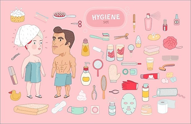 EPS 해외이미지 신체 일러스트 포장 슬리퍼 건강 사람 수건 스파 목욕 인포그래픽 욕실 누드 오브젝트 비누 분무기 치약 샴푸 해외202004 해외202105 해외일러스트 신발 위생용품 청결 파일형식 벡터