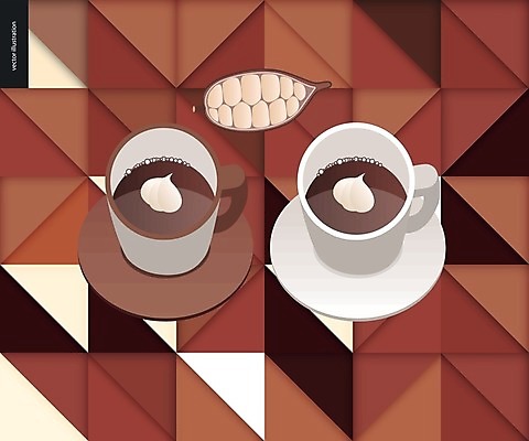 EPS 해외이미지 커피 일러스트 사람없음 컵 갈색 초콜릿 컵받침 생크림 코코아 카카오열매 해외202004 해외202105 해외일러스트 식기 열매 음료 컬러 디저트 받침대 크림 카카오 파일형식 벡터