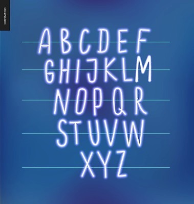 EPS 해외이미지 알파벳 영어 일러스트 타이포그라피 글자캘리그라피 사람없음 파란색 네온 레터링 해외202004 해외202105 해외일러스트 문자 컬러 캘리그라피 파일형식 벡터