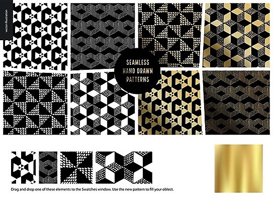 EPS 해외이미지 백그라운드 패턴 일러스트 추상 사람없음 검은색 금색 점 삼각형 육면체 손그림 착시 착시효과 해외202004 해외202105 해외일러스트 도형 컬러 무늬 파일형식 벡터 효과