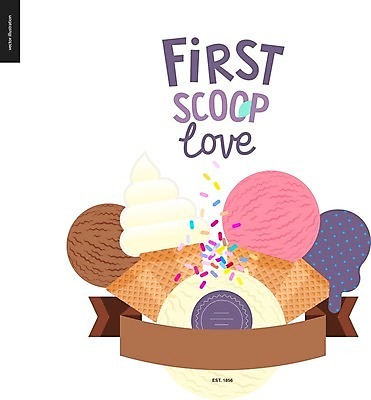 EPS 해외이미지 리본 일러스트 타이포그라피 사람없음 콘아이스크림 소프트아이스크림 레터링 스프링클 맛있는 해외202004 해외202105 해외일러스트 문자 아이스크림 장식 파일형식 벡터