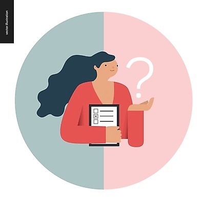 EPS 해외이미지 여자 일러스트 한명 성인 물음표 질문 보고서 호기심 서류판 체크리스트 성인여자한명만 해외202004 해외202105 해외일러스트 1 기호 감정 컨셉 사람 사무용품 여자한명만 성인여자만 파일형식 벡터