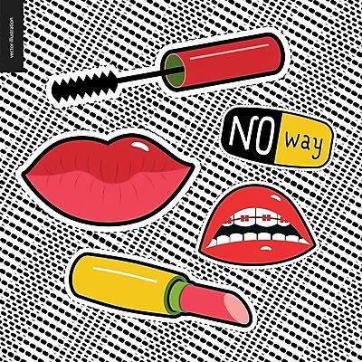 EPS 해외이미지 스티커 일러스트 타이포그라피 글자캘리그라피 단어 립스틱 입술 마스카라 교정기 해외202004 해외202105 아기자기 해외일러스트 문자 컨셉 캘리그라피 신체부위 화장품 파일형식 벡터