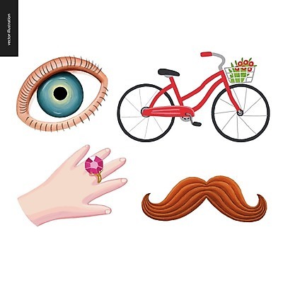 EPS 해외이미지 손 스티커 일러스트 신체부위 자전거 반지 콧수염 레터링 해외202004 해외202105 해외일러스트 장신구 수염 사람 바이크 파일형식 벡터
