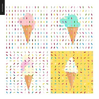 EPS 해외이미지 일러스트 사람없음 세트 노란색 콘아이스크림 스프링클 해외202004 해외202105 해외일러스트 컬러 아이스크림 장식 파일형식 벡터