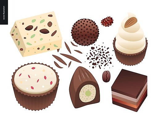 EPS 해외이미지 일러스트 종류 사람없음 초콜릿 원두 달콤 컵케이크 화이트초콜릿 맛있는 해외202004 해외202105 해외일러스트 커피 디저트 케이크 맛 파일형식 벡터