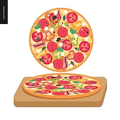 EPS 해외이미지 토마토 일러스트 파프리카 피자 사람없음 올리브 후추 바질 나무도마 페퍼로니 피자치즈 해외202004 해외202105 해외일러스트 열매 채소 치즈 도마 패스트푸드 서양음식 목재 소시지 향신료 파일형식 벡터