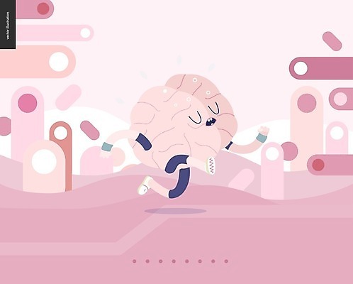 EPS 해외이미지 캐릭터 분홍색 일러스트 사람없음 달리기 운동 뇌 의학캐릭터 해외202004 해외202105 해외일러스트 일러캐릭터 컬러 모션 건강 파일형식 벡터