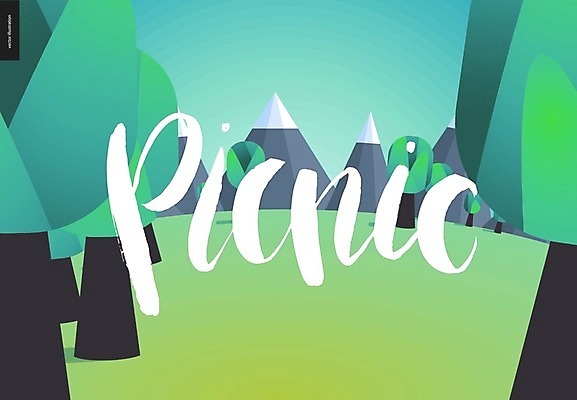 EPS 해외이미지 나무 영어 일러스트 산 타이포그라피 글자캘리그라피 사람없음 초록색 소풍 레터링 해외202004 해외202105 해외일러스트 식물 문자 컬러 캘리그라피 야외활동 파일형식 벡터