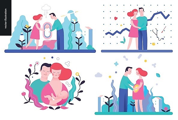 EPS 해외이미지 여자 남자 잎 일러스트 가족 엄마 사랑 여러명 성인 임산부 임신 아기 출산 아빠 태교 수유 해외202004 해외202105 해외일러스트 식물 감정 다수 관계 사람 파일형식 벡터