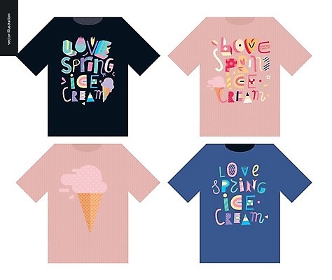 EPS 해외이미지 영어 티셔츠 일러스트 사랑 타이포그라피 글자캘리그라피 사람없음 세트 콘아이스크림 레터링 해외202004 해외202105 해외일러스트 문자 감정 셔츠 캘리그라피 아이스크림 파일형식 벡터