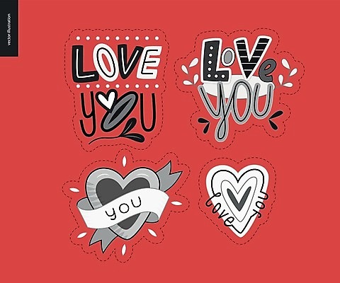 EPS 해외이미지 리본 스티커 일러스트 발렌타인데이 사랑 타이포그라피 사람없음 귀여움 하트 레터링 해외202004 해외202105 해외일러스트 모양 문자 감정 컨셉 데이이벤트 파일형식 벡터