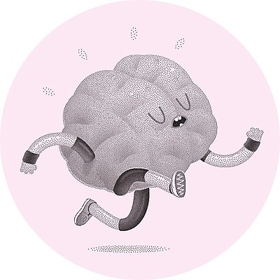 EPS 해외이미지 캐릭터 분홍색 일러스트 사람없음 달리기 운동 회색 점 원형 뇌 땀 힘듦 의학캐릭터 해외202004 땀흘리기 해외202105 해외일러스트 일러캐릭터 도형 컬러 컨셉 모션 건강 파일형식 벡터