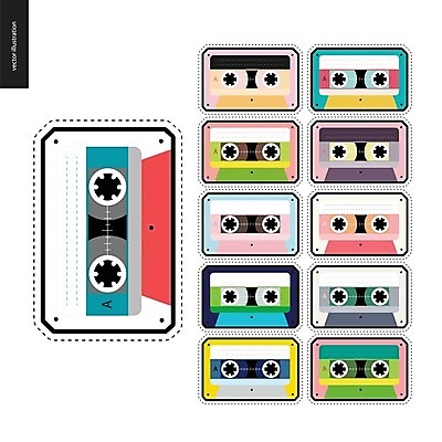 EPS 해외이미지 음악 스티커 일러스트 놀이 사람없음 공백 듣기 수확 카세트테이프 플라스틱 오브젝트 오디오 테이프 배지 아날로그 자수 스테레오 녹음기 해외202004 해외202105 해외일러스트 농업 모션 재질 문화예술 문구용품 전자제품 소리 파일형식 벡터 녹음_기록