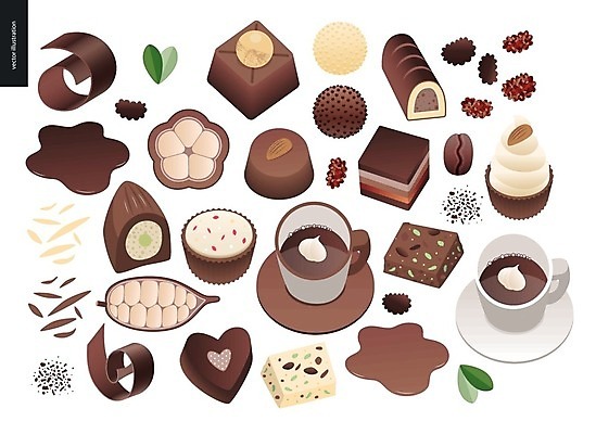 EPS 해외이미지 커피 잎 일러스트 종류 사람없음 초콜릿 원두 하트 달콤 컵케이크 머핀 푸딩 롤케이크 화이트초콜릿 맛있는 해외202004 해외202105 해외일러스트 모양 식물 음료 빵 디저트 케이크 맛 파일형식 벡터