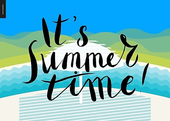 EPS 해외이미지 영어 바다 일러스트 산 타이포그라피 글자캘리그라피 사람없음 파란색 파라솔 레터링 해외202004 해외202105 해외일러스트 문자 컬러 캘리그라피 파일형식 벡터