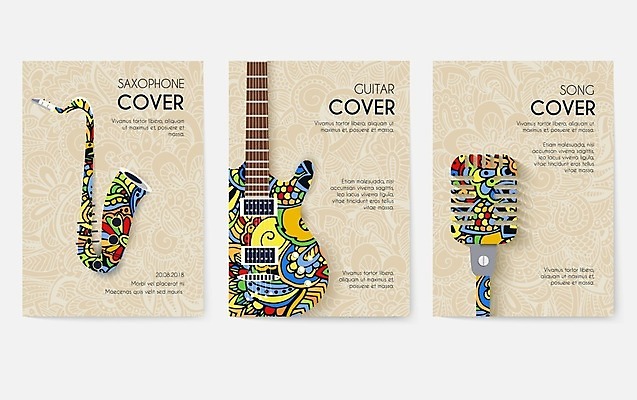 EPS 해외이미지 음악 일러스트 사람없음 세트 축제 콘서트 기타 일렉기타 색소폰 마이크 초대장 베이지색 해외202004 해외202105 해외일러스트 컬러 음향기기 현악기 문화예술 카드_감사 공연 목관악기 파일형식 벡터