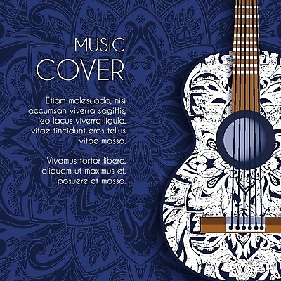 EPS 해외이미지 음악 일러스트 사람없음 파란색 콘서트 공연 기타 초대장 해외202004 해외202105 해외일러스트 컬러 현악기 문화예술 카드_감사 이벤트 파일형식 벡터