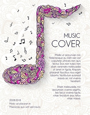 EPS 해외이미지 음악 분홍색 음표 일러스트 사람없음 콘서트 초대장 해외202004 해외202105 해외일러스트 기호 컬러 문화예술 카드_감사 공연 파일형식 벡터