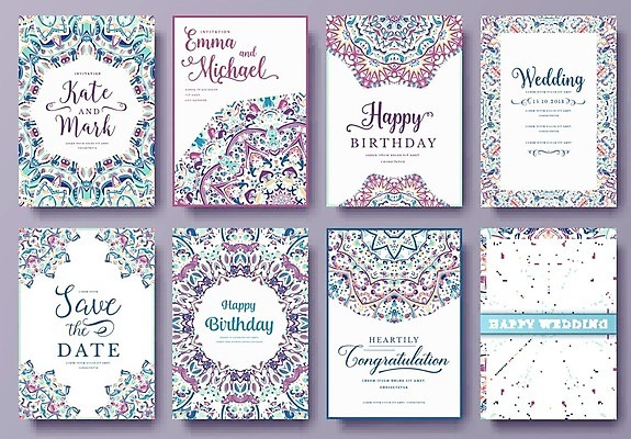 EPS 해외이미지 일러스트 프레임 글자캘리그라피 사람없음 세트 보라색 청첩장 초대장 만다라 프레임일러스트 해외202004 해외202105 해외일러스트 컬러 캘리그라피 카드_감사 파일형식 벡터