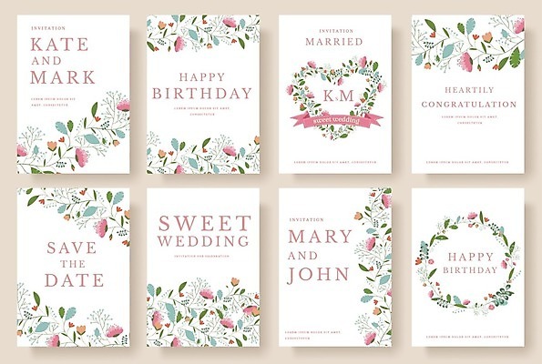 EPS 해외이미지 꽃 리본 일러스트 프레임 사람없음 세트 하트 생일 청첩장 초대장 해외202004 해외202105 해외일러스트 모양 식물 기념일 카드_감사 파일형식 벡터