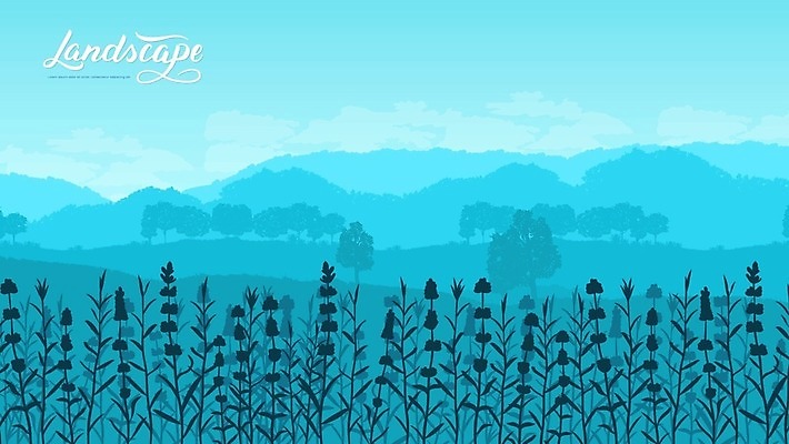 EPS 해외이미지 나무 일러스트 자연 하늘 풍경 사람없음 파란색 해외202004 해외202105 해외일러스트 식물 컬러 생태계 파일형식 벡터