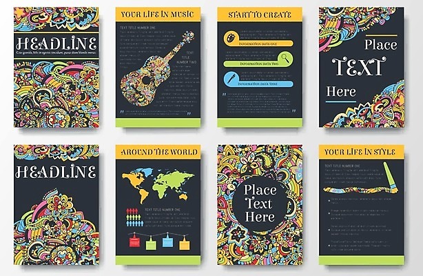 EPS 해외이미지 꽃 음악 꽃무늬 일러스트 비즈니스 사람없음 세계 봄 기타 잡지 레이아웃 마케팅 해외202004 해외202105 해외일러스트 식물 계절 무늬 현악기 문화예술 간행물 파일형식 벡터