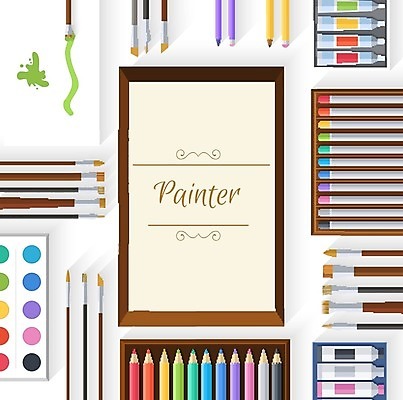 EPS 해외이미지 예술 일러스트 색연필 미술 취미 사람없음 연필 물감 붓 팔레트 크레파스 캔버스 해외202004 해외202105 해외일러스트 문화예술 학용품 필기구 미술도구 파일형식 벡터