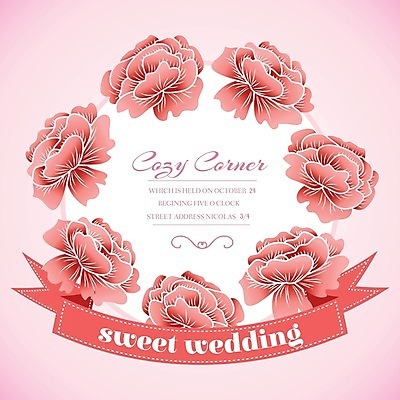 EPS 해외이미지 꽃 리본 분홍색 일러스트 글자캘리그라피 사람없음 원형 청첩장 초대장 프레임일러스트 해외202004 해외202105 해외일러스트 도형 식물 컬러 캘리그라피 카드_감사 프레임 파일형식 벡터