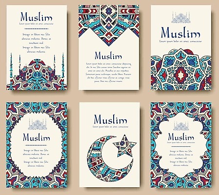 EPS 해외이미지 별 일러스트 추상 사람없음 세트 성 초승달 이슬람교 만다라 해외202004 해외202105 해외일러스트 카드프레임 자연요소 건축물 종교 무늬 프레임 달 파일형식 벡터