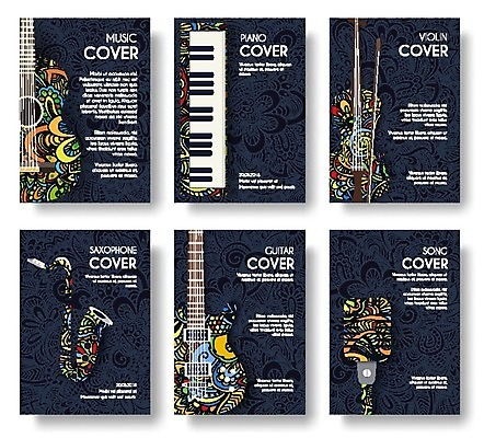 EPS 해외이미지 일러스트 사람없음 세트 일렉기타 색소폰 남색 바이올린 해외202004 해외202105 해외일러스트 컬러 현악기 기타 목관악기 파일형식 벡터