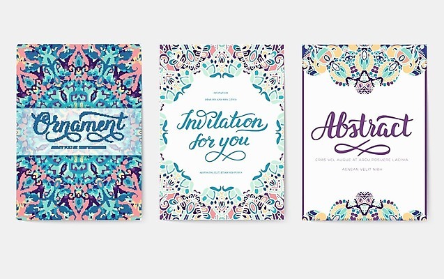 EPS 해외이미지 일러스트 추상 사람없음 세트 컬러풀 초대장 만다라 해외202004 해외202105 해외일러스트 컬러 무늬 카드_감사 파일형식 벡터