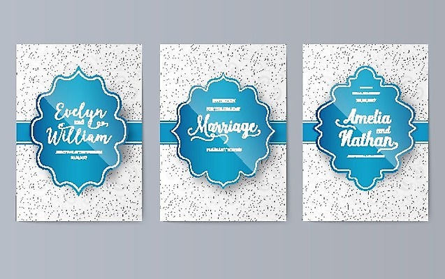 EPS 해외이미지 리본 일러스트 프레임 글자캘리그라피 사람없음 파란색 세트 초대장 프레임일러스트 해외202004 해외202105 해외일러스트 컬러 캘리그라피 카드_감사 파일형식 벡터