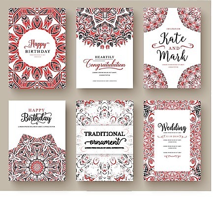 EPS 해외이미지 일러스트 사람없음 빨간색 세트 흰색 신비 만다라 아라베스크 정교 해외202004 해외202105 해외일러스트 컬러 컨셉 파일형식 벡터