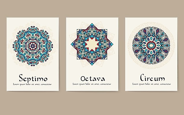 EPS 해외이미지 일러스트 프레임 사람없음 세트 빈티지 천 기하학 만다라 해외202004 해외202105 해외일러스트 카드프레임 컨셉 무늬 직물 파일형식 벡터