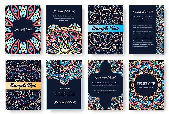 EPS 해외이미지 꽃무늬 일러스트 추상 사람없음 세트 만다라 정교 해외202004 해외202105 해외일러스트 꽃 무늬 파일형식 벡터